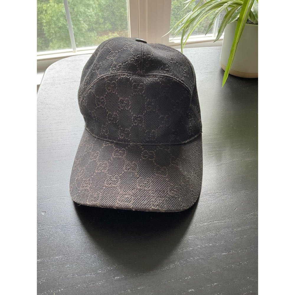 Gucci GG Monogram Canvas Baseball Hat Brown Web Stripe Elastic Back
